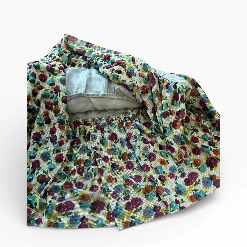 Zara Girls Size 7 Floral Ruffle Skirt |‎ Teal Magenta Purple | Elastic Waist